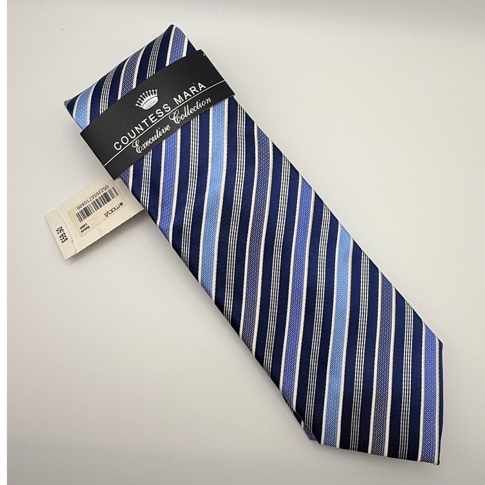 NWT Countess Mara Striped Tie 3.25" Preppy Academia Blue